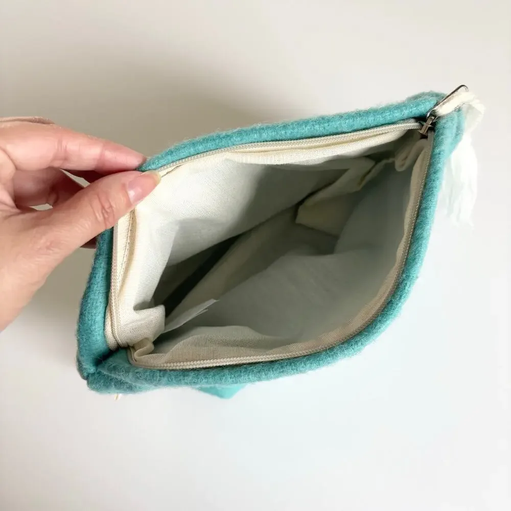 Wool Llama & Cactus Handmade in Peru Makeup Travel Cosmetics Bag Turquoise